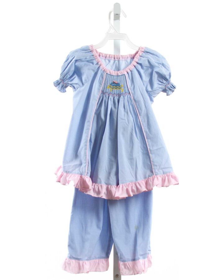WISH UPON A STAR  BLUE  GINGHAM SMOCKED 2-PIECE OUTFIT WITH RUFFLE