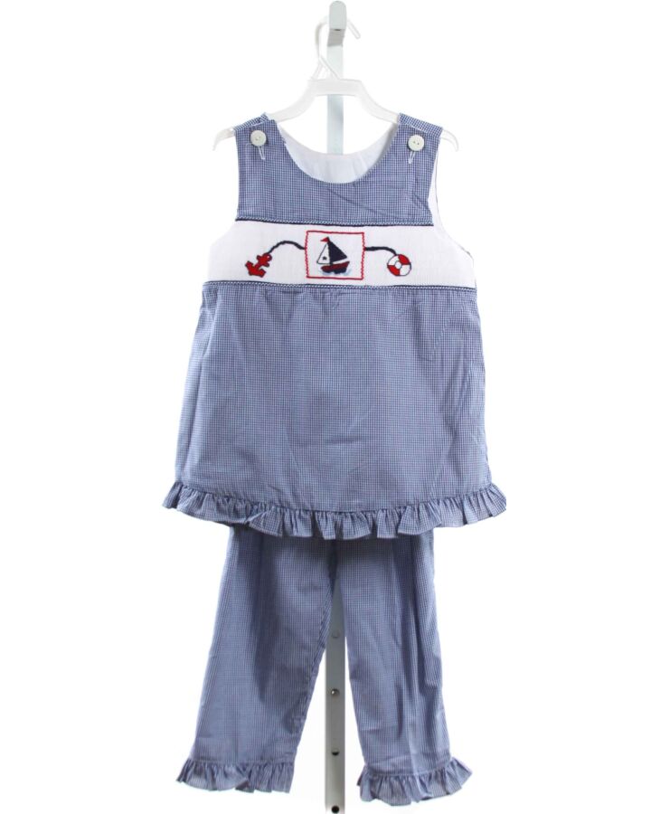 WISH UPON A STAR  BLUE  GINGHAM SMOCKED 2-PIECE OUTFIT WITH RUFFLE