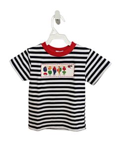 VIVE LA FETE  BLUE  STRIPED SMOCKED KNIT SS SHIRT