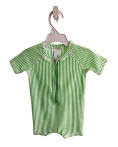 RUFFLE BUTTS  GREEN SEERSUCKER STRIPED  RASH GUARD