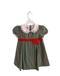 CLAIRE AND CHARLIE  GREEN  PLAID EMBROIDERED DRESS WITH LACE TRIM