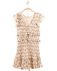 OLIVACEOUS  LAVENDER  FLORAL SMOCKED DRESS WITH RUFFLE