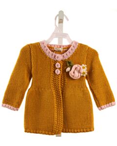 HUGGALUGS  MUSTARD  FLORAL APPLIQUED CARDIGAN