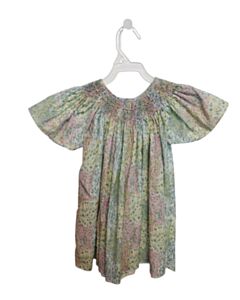 KIDIWI  GREEN  FLORAL SMOCKED SHIRT-SS