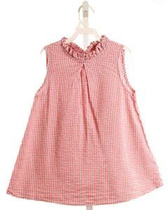 NO TAG  RED SEERSUCKER WINDOWPANE  SLEEVELESS SHIRT WITH RUFFLE