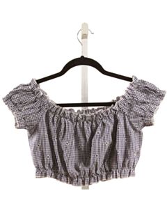 HYFVE  NAVY  GINGHAM SMOCKED SHIRT-SS