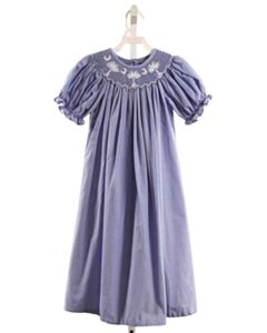 LE ZA ME  BLUE  MICROCHECK SMOCKED DRESS WITH RIC RAC