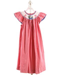 CRESCENT MOON CHILDREN  HOT PINK  GINGHAM SMOCKED DRESS WITH RIC RAC
