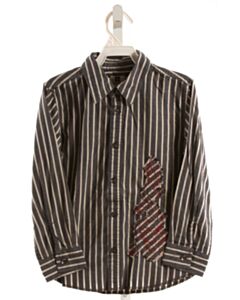TEA  GRAY  STRIPED APPLIQUED DRESS SHIRT