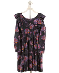 TEA  PURPLE  FLORAL  KNIT DRESS WITH RUFFLE