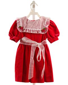 RARE EDITIONS  HOT PINK VELVET   PARTY DRESS WITH LACE TRIM