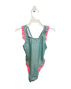 CARIBBEAN JOY  GREEN   PRINTED DESIGN 1-PIECE SWIMSUIT WITH RUFFLE