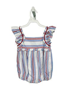 LITTLE ENGLISH  BLUE SEERSUCKER STRIPED  BUBBLE WITH RUFFLE