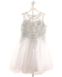 TIP TOE WHITE TULLE PARTY DRESS WITH LACE TRIM