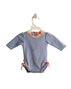 RUFFLE BUTTS  BLUE SEERSUCKER STRIPED  1-PIECE SWIMSUIT