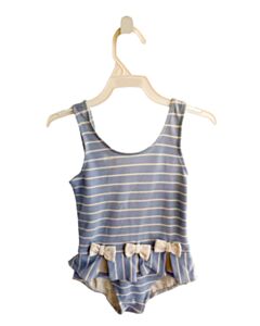 FLORENCE EISEMAN  BLUE PIQUE STRIPED  1-PIECE SWIMSUIT WITH BOW