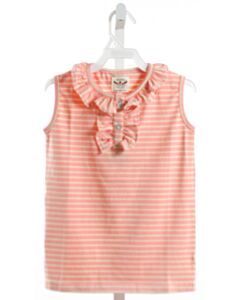 THE OAKS APPAREL  ORANGE KNIT STRIPED  SLEEVELESS SHIRT WITH RUFFLE