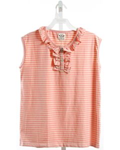 THE OAKS APPAREL  ORANGE KNIT STRIPED  SLEEVELESS SHIRT WITH RUFFLE