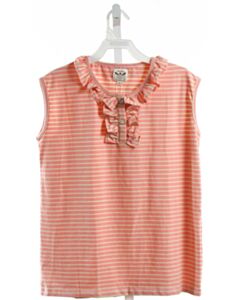 THE OAKS APPAREL  ORANGE KNIT STRIPED  SLEEVELESS SHIRT WITH RUFFLE