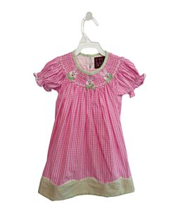 LIL CACTUS  PINK SEERSUCKER GINGHAM SMOCKED DRESS