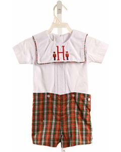 THE BEAUFORT BONNET COMPANY  RED  PLAID EMBROIDERED SHORTALL