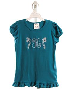BLANKS BOUTIQUE  BLUE   APPLIQUED KNIT SS SHIRT