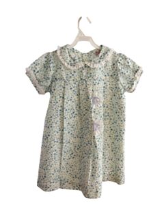 RED BEANS BLUE FLORAL DRESS WITH EYELET TRIM
