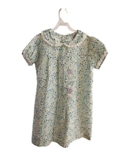 RED BEANS BLUE FLORAL DRESS WITH EYELET TRIM