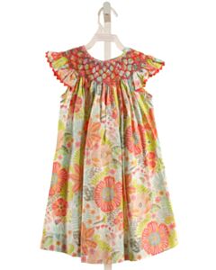 BANANA SPLIT  MULTI-COLOR  FLORAL SMOCKED DRESS WITH RIC RAC