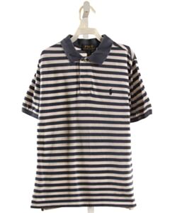 POLO BY RALPH LAUREN  BLUE PIQUE STRIPED  KNIT SS SHIRT