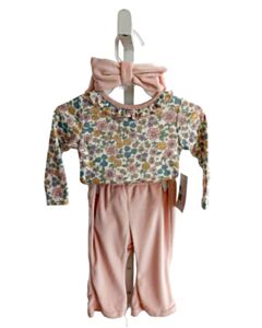 RABBIT MOON PINK VELOUR FLORAL 2-PIECE OUTFIT