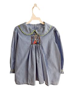 MOM & ME  BLUE  GINGHAM SMOCKED DRESS SHIRT WITH RIC RAC