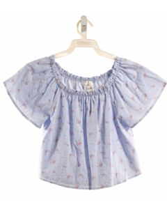 HEART AND ARROW BLUE SEERSUCKER FLORAL KNIT SS SHIRT