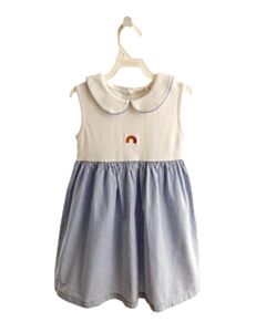 LUIGI  BLUE SEERSUCKER STRIPED  DRESS WITH PICOT STITCHING