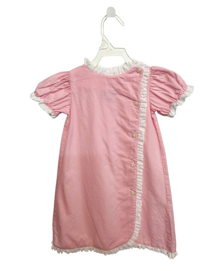 RED BEANS  PINK  GINGHAM  DRESS WITH EYELET TRIM