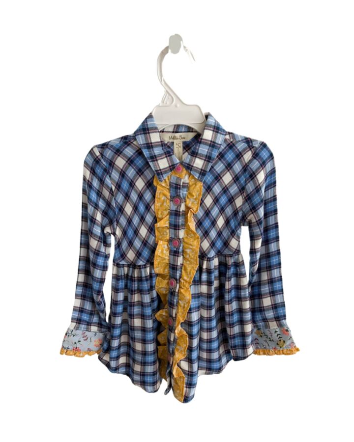 MATILDA JANE  BLUE  PLAID  SHIRT-LS WITH RUFFLE