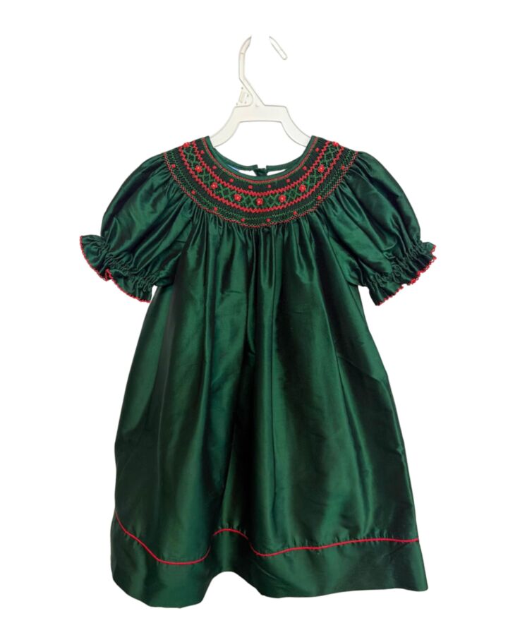 ANAVINI  GREEN   SMOCKED PARTY DRESS WITH PICOT STITCHING