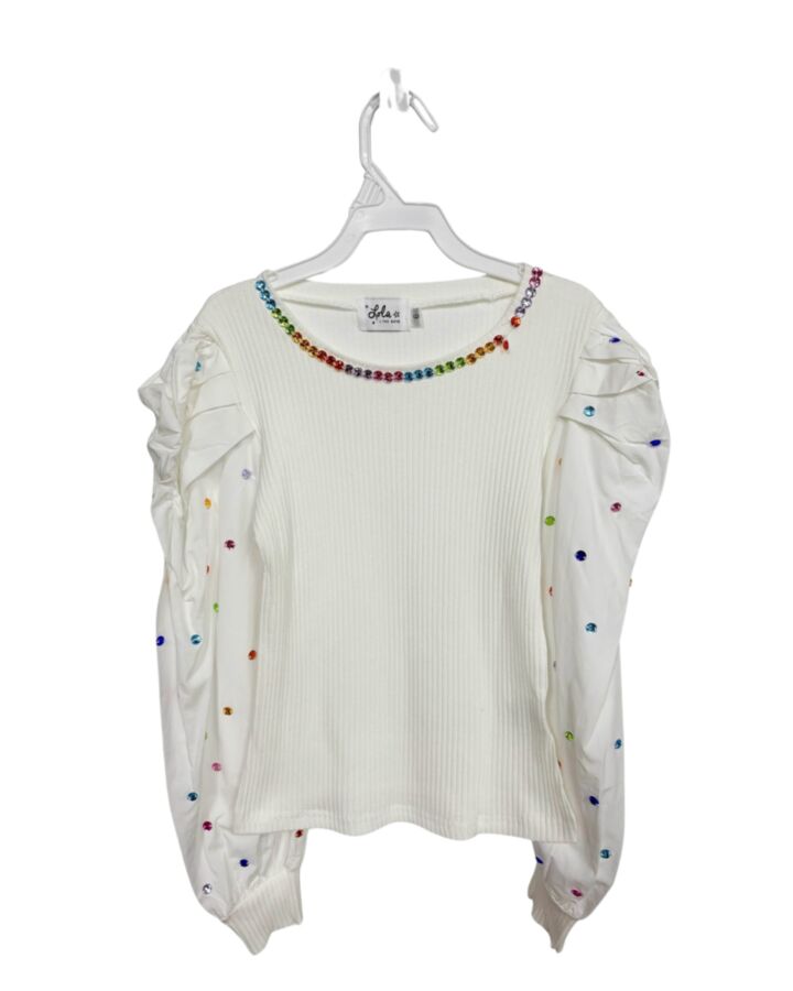 LOLA + THE BOYS WHITE SEQUINED KNIT LS SHIRT