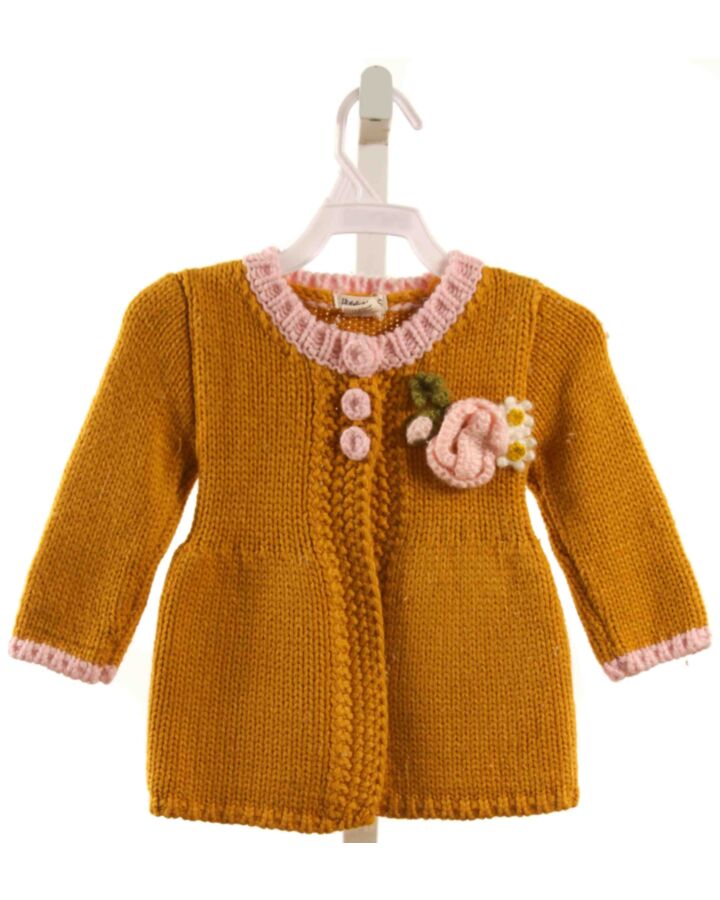 HUGGALUGS  MUSTARD  FLORAL APPLIQUED CARDIGAN