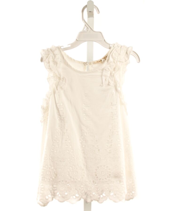 SARA SARA  WHITE EYELET  SLEEVELESS SHIRT WITH RUFFLE