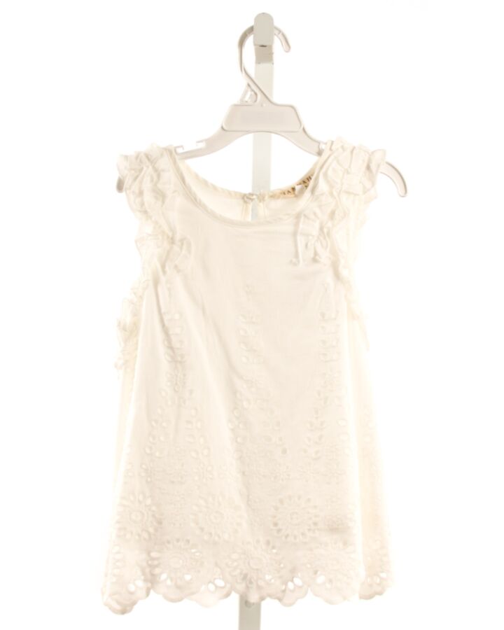 SARA SARA  WHITE EYELET  SLEEVELESS SHIRT WITH RUFFLE