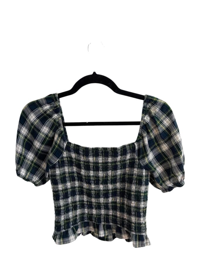 AMERICAN EAGLE  GREEN  PLAID  SHIRT-SS