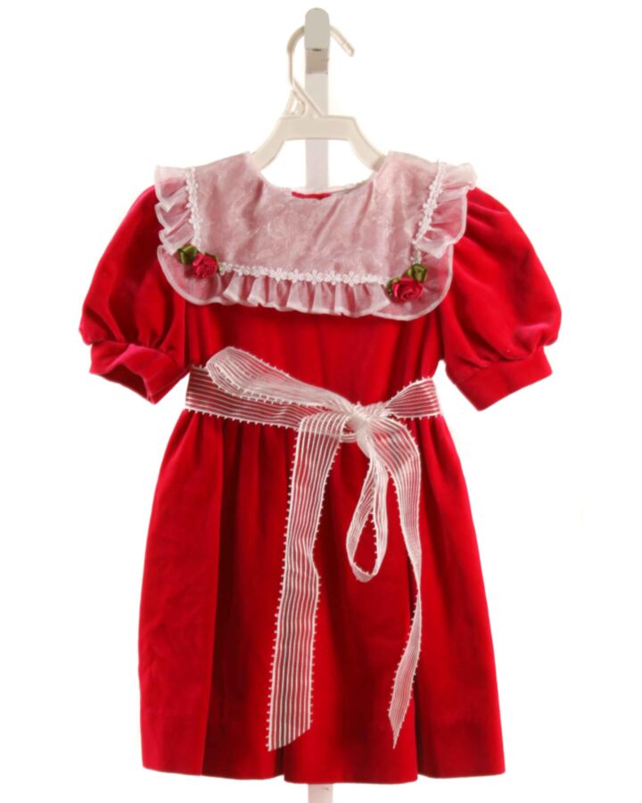 RARE EDITIONS  HOT PINK VELVET  PARTY DRESS WITH LACE TRIM