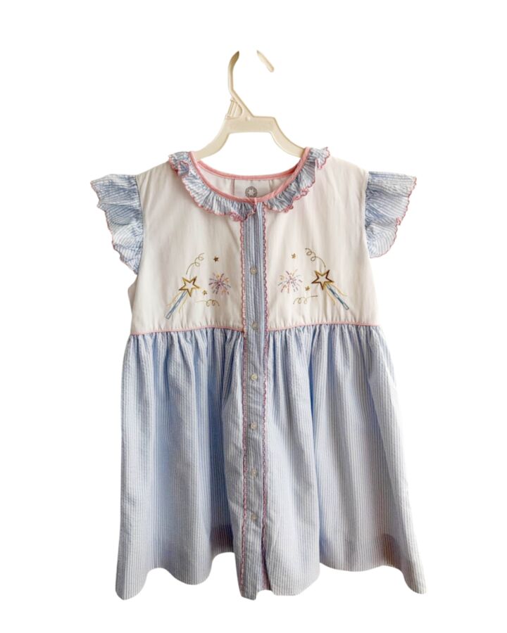 THE PROPER PEONY  BLUE SEERSUCKER STRIPED  DRESS WITH PICOT STITCHING