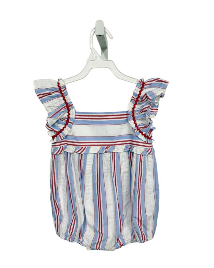 LITTLE ENGLISH  BLUE SEERSUCKER STRIPED  BUBBLE WITH RUFFLE