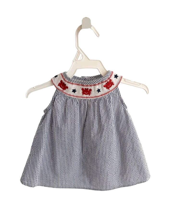 GOODLAD  NAVY SEERSUCKER STRIPED SMOCKED DRESS