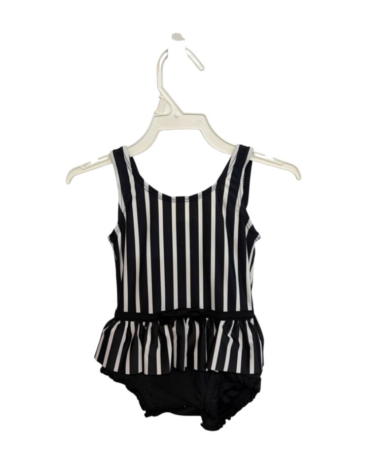 RUFFLE BUTTS  BLACK  STRIPED  1-PIECE SWIMSUIT WITH RUFFLE