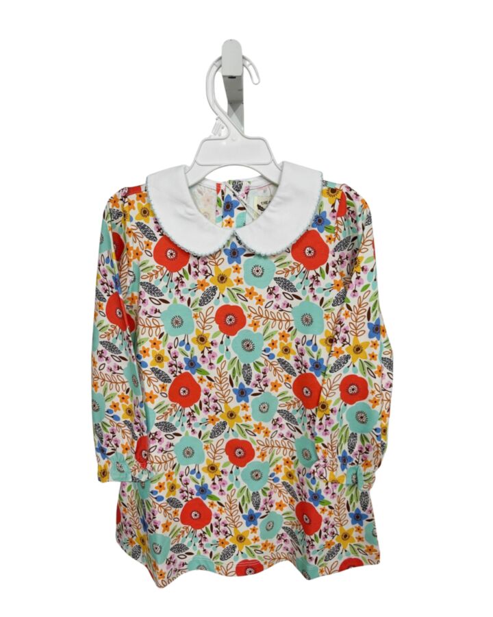 THE OAKS APPAREL   MULTI-COLOR  FLORAL  KNIT DRESS WITH PICOT STITCHING