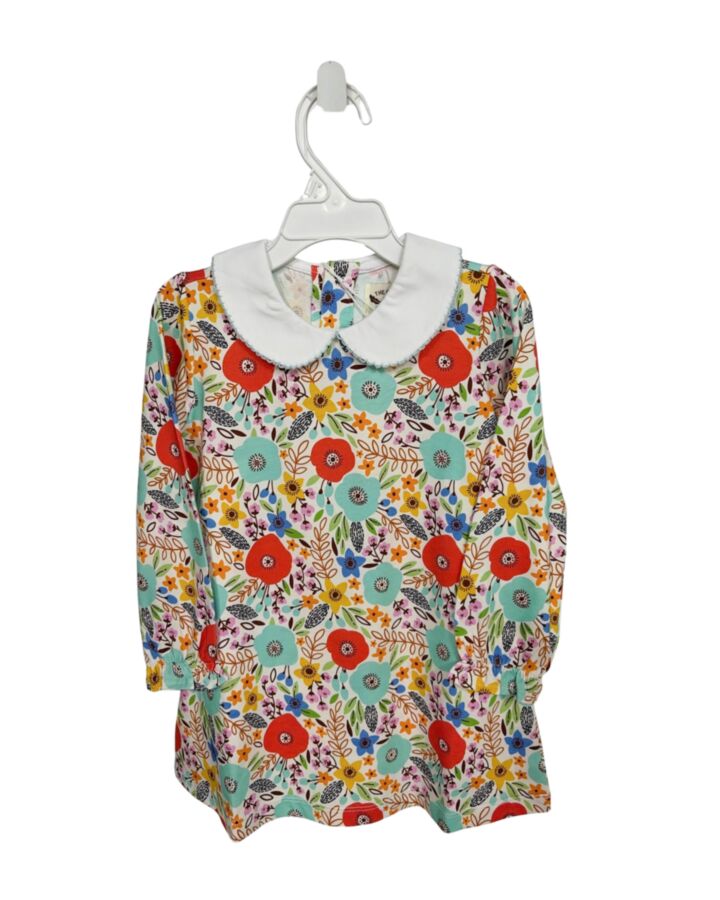 THE OAKS APPAREL   MULTI-COLOR  FLORAL  KNIT DRESS WITH PICOT STITCHING