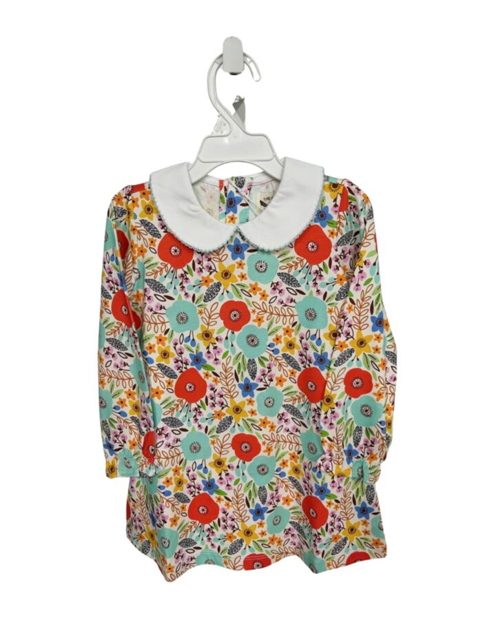 THE OAKS APPAREL   MULTI-COLOR  FLORAL  KNIT DRESS WITH PICOT STITCHING